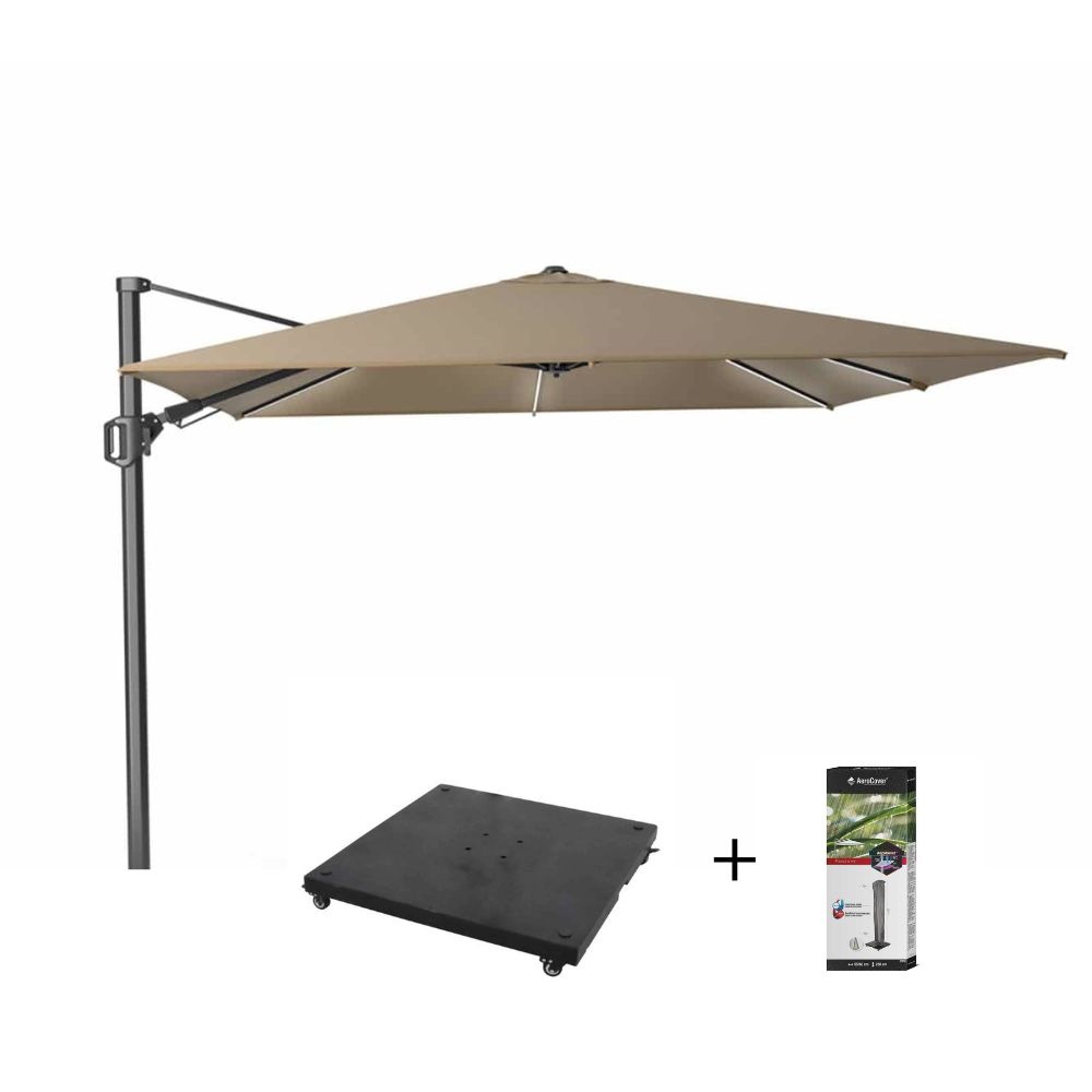 Challenger T² zweefparasol | 300x300cm met parasolvoet 90kg & hoes | taupe