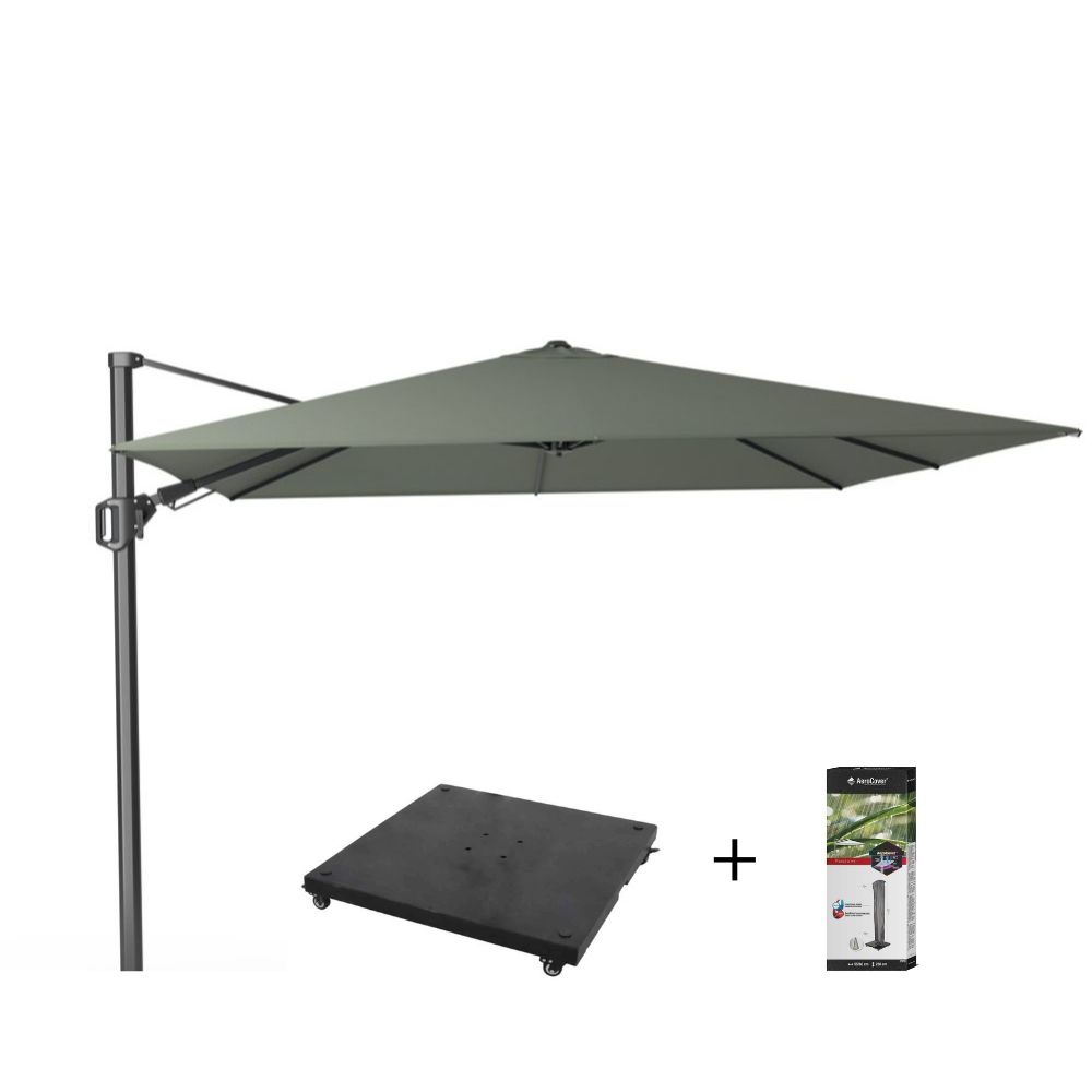 Challenger T² zweefparasol | 300x300cm met parasolvoet 90kg & hoes | olijfgroen