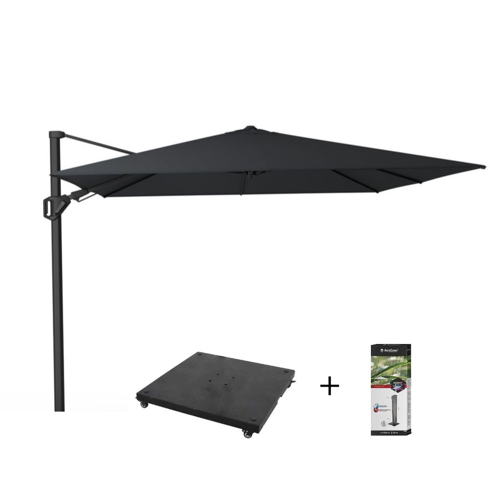 Challenger T² zweefparasol - premium doek | 300x300cm met parasolvoet 90kg & hoes | Faded Black