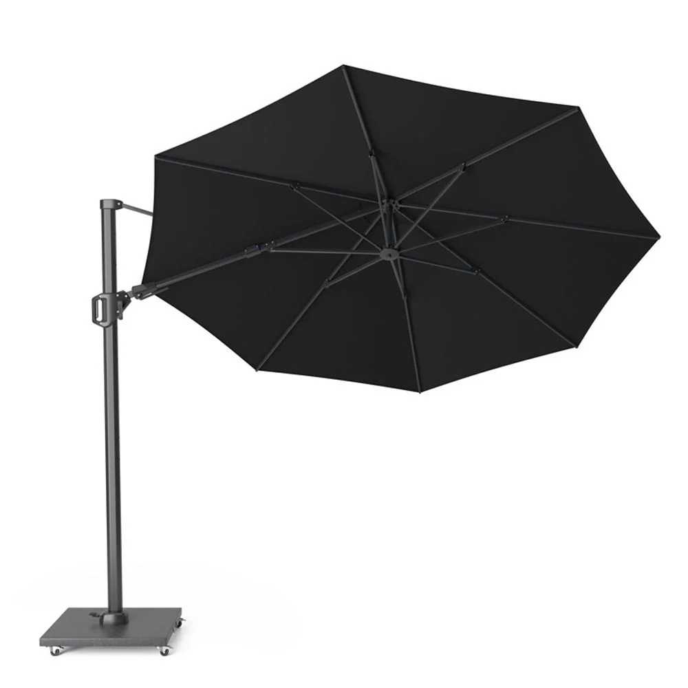 Challenger T² zweefparasol | Ø350cm rond met parasolvoet 90kg & hoes | zwart