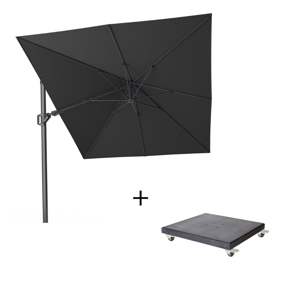 Challenger T² zweefparasol - premium doek | 350x260cm met Modena parasolvoet 90kg | Faded Black
