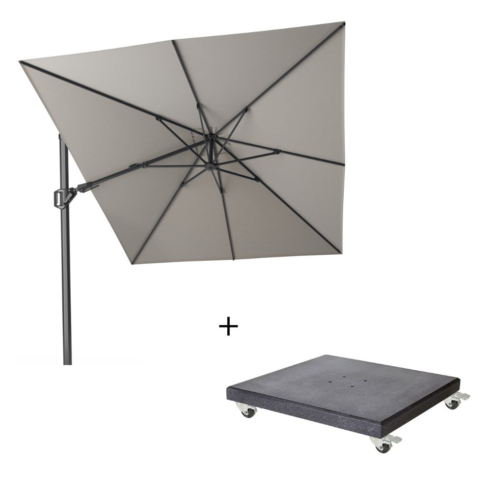 Challenger T² zweefparasol - premium doek | 350x260cm met Modena parasolvoet 90kg | Manhattan