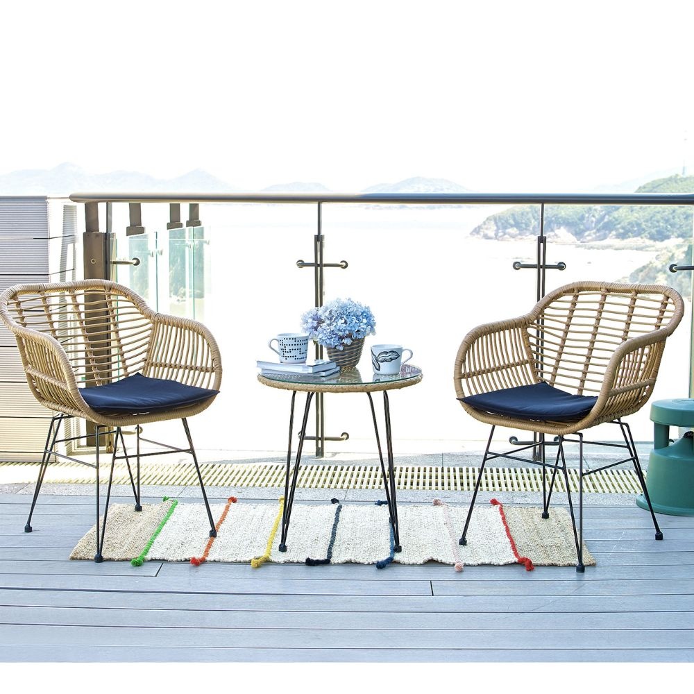 Mauritius balkonset 3-delig | wicker + staal | Bamboo antraciet