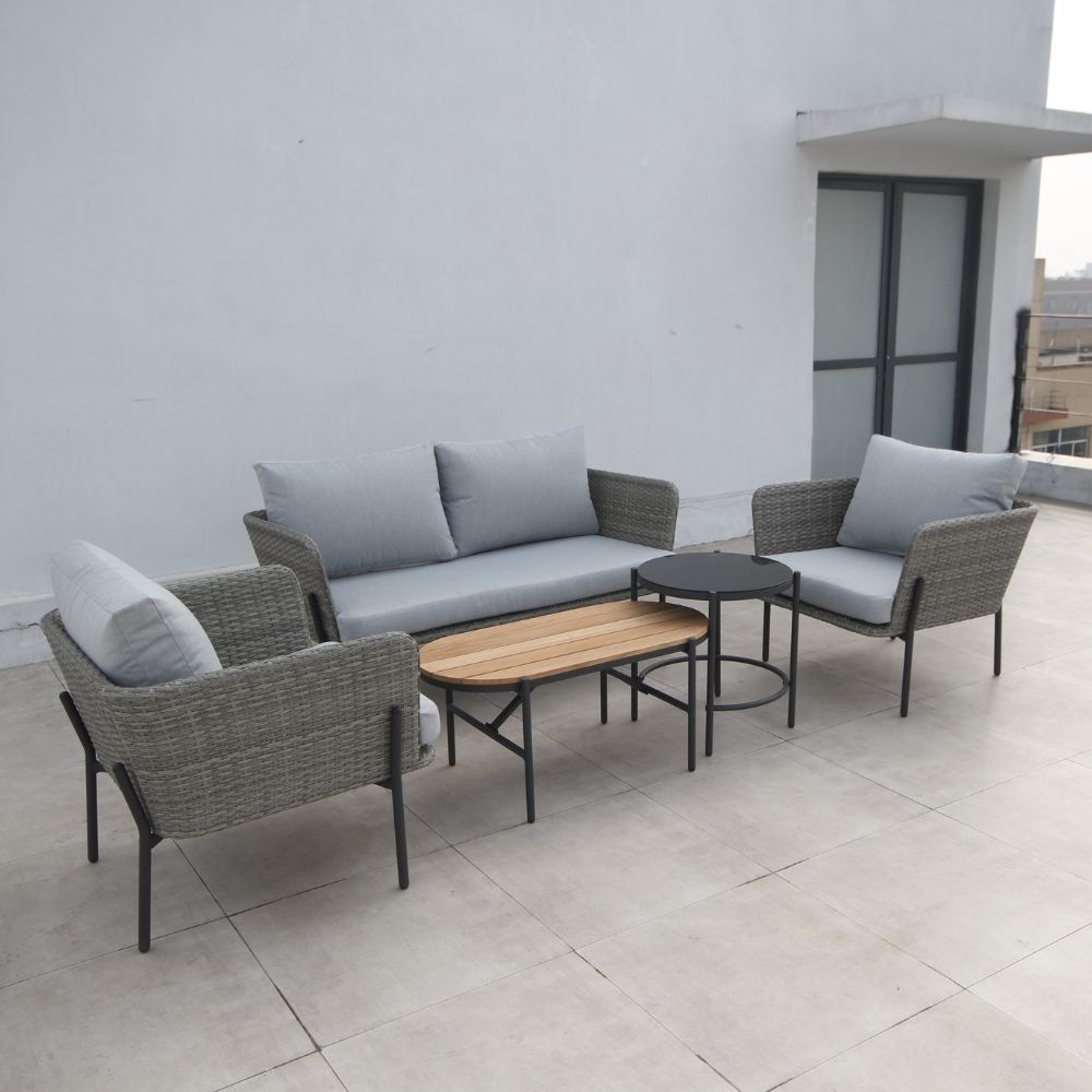 Lagos stoel-bank loungeset 4-delig | wicker + staal | grijs