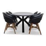 Stockholm/Karlstad zwart dining tuinset | 6 personen | betonlook + kunststof | 200cm