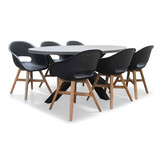 Stockholm/Karlstad zwart dining tuinset | 6 personen | betonlook + kunststof | 200cm