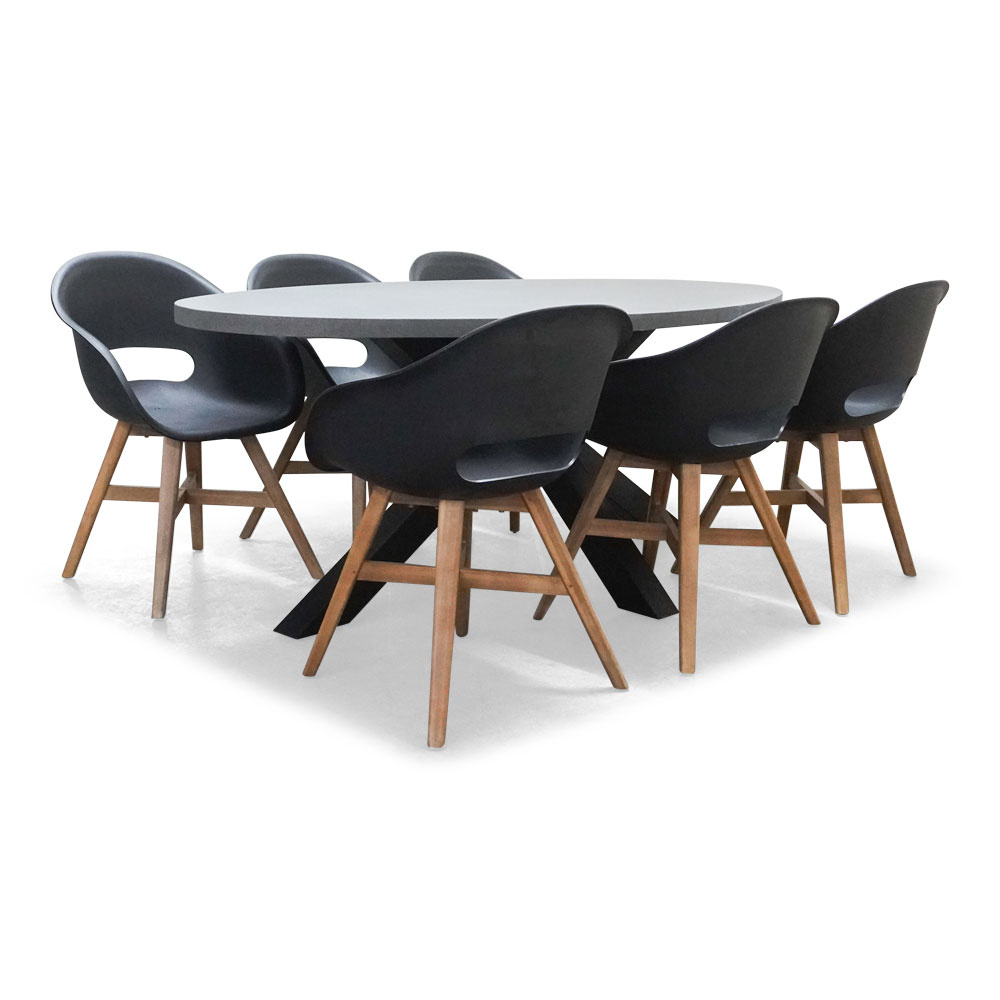 Stockholm/Karlstad zwart dining tuinset | 6 personen | betonlook + kunststof | 200cm