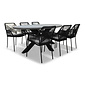 BUITEN living Stockholm/Seville zwart dining tuinset | 6 personen | betonlook + touw | 200cm