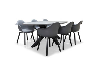 Stockholm/Montreux dining tuinset | 6 personen | betonlook + kunststof | 200cm