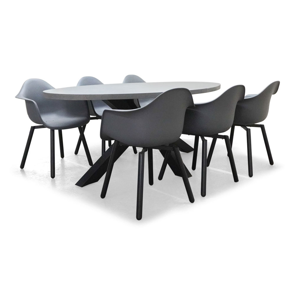 Stockholm/Montreux dining tuinset | 6 personen | betonlook + kunststof | 200cm afbeelding