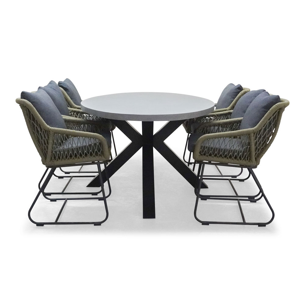 Stockholm/Portofino groen dining tuinset 7-delig | betonlook + touw | 200cm