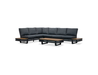 Vegas hoek loungeset-links 6 personen | aluminium + polywood | antraciet | 4-delig - 311x230cm