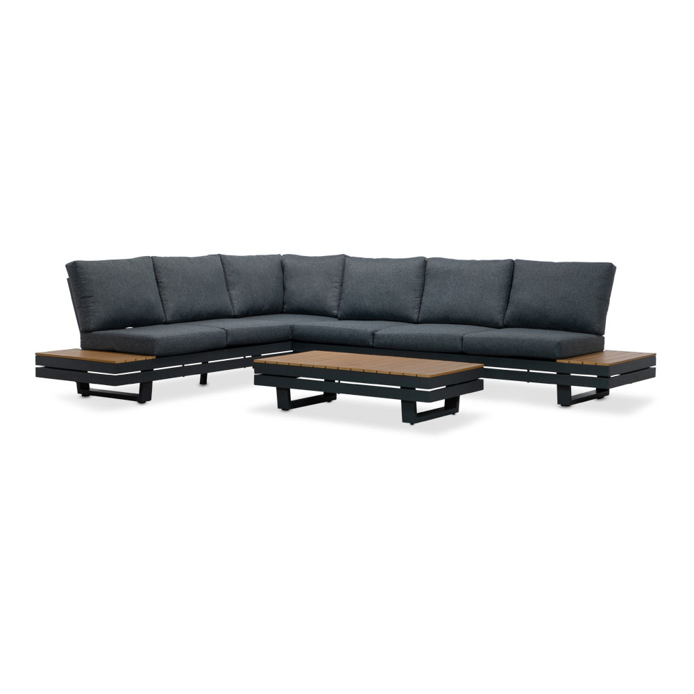 Vegas hoek loungeset-links 6 personen | aluminium + polywood | antraciet | 4-delig - 311x230cm
