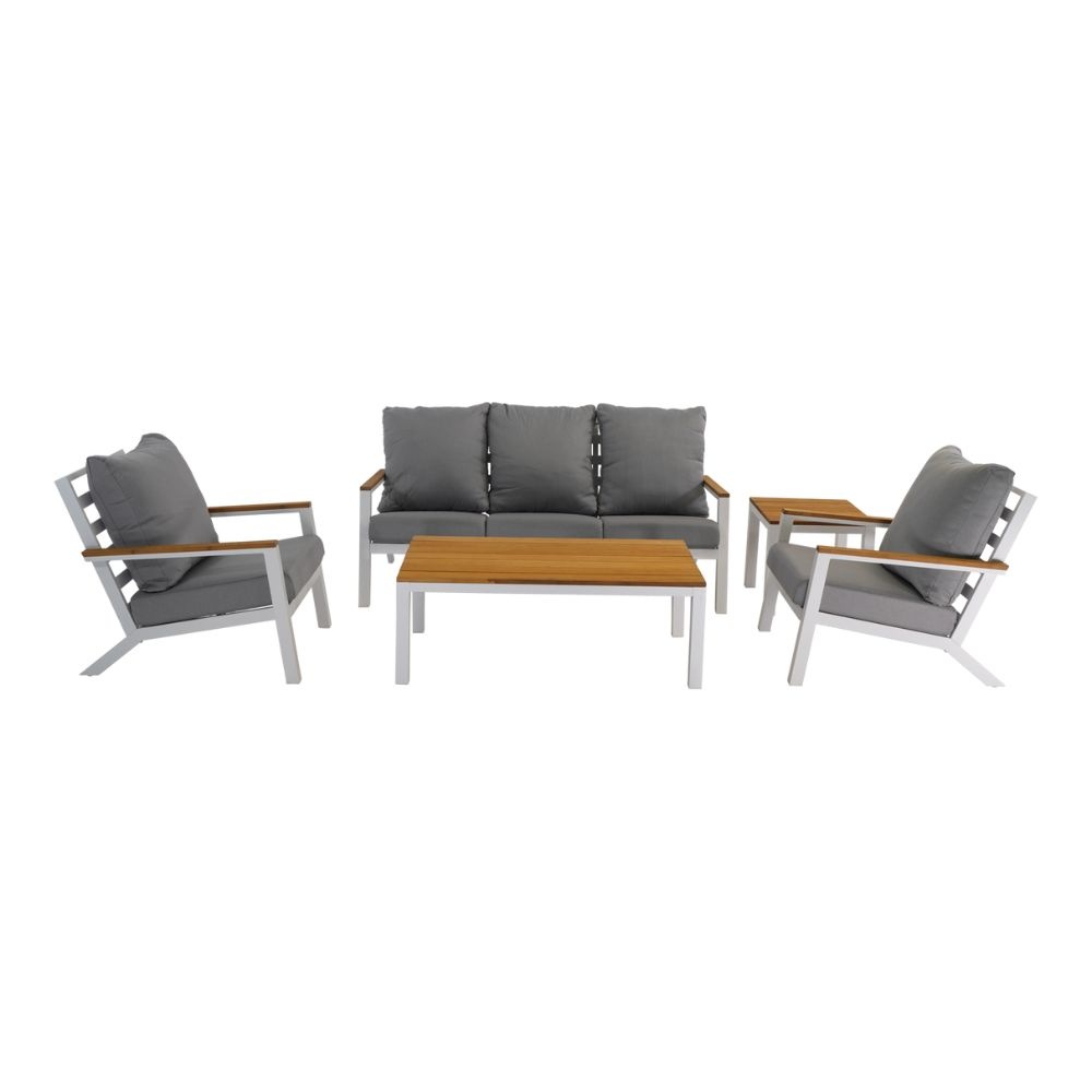 Donnan stoel-bank loungeset 4-delig | aluminium + bamboe | wit