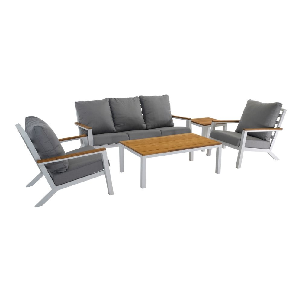 Donnan stoel-bank loungeset 5 personen | aluminium + bamboe | wit | 5-delig afbeelding