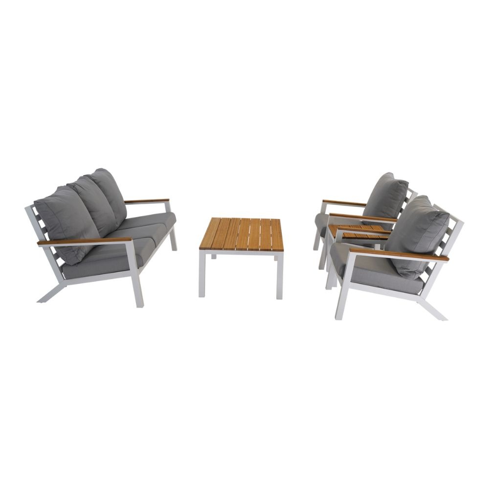 Donnan stoel-bank loungeset 4-delig | aluminium + bamboe | wit