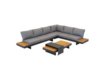 Barbados hoek loungeset 6 personen | aluminium + teakhout | Natural Teak | 5-delig - 323x245cm