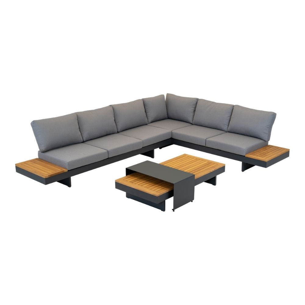 Barbados hoek loungeset 6 personen | aluminium + teakhout | Natural Teak | 5-delig - 323x245cm