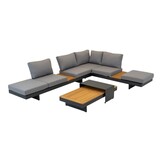 Barbados hoek loungeset 6 personen | aluminium + teakhout | Natural Teak | 5-delig - 323x245cm