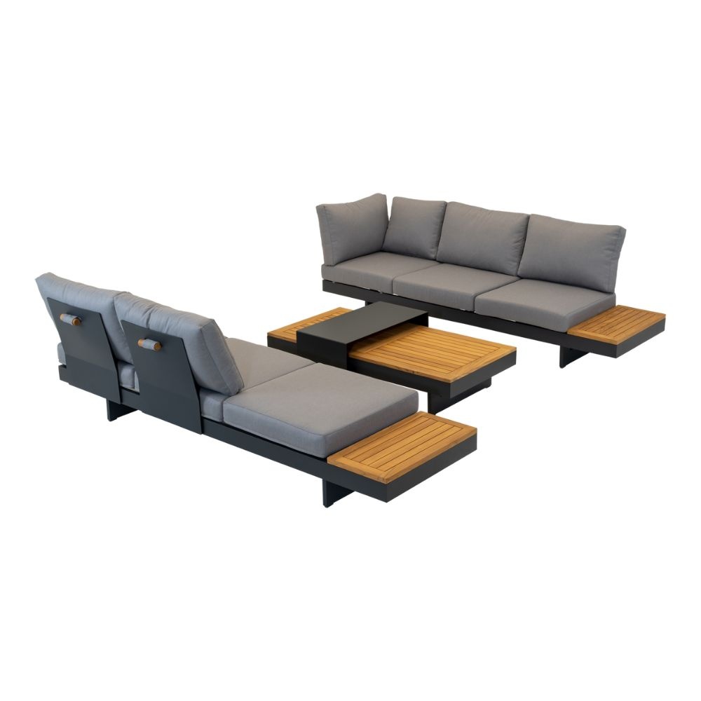 Barbados hoek loungeset 6 personen | aluminium + teakhout | Natural Teak | 5-delig - 323x245cm