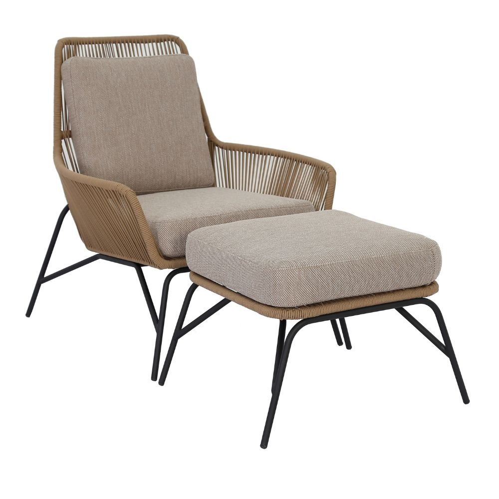 Burton relax stoel incl. voetenbank | staal + touw | taupe