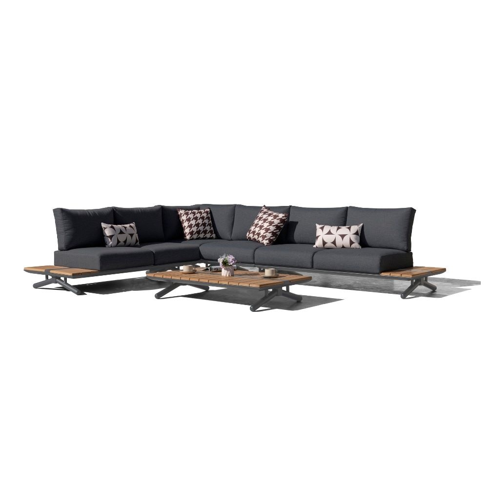 Manchester hoek loungeset 5 personen | aluminium + teakhout | antraciet | 5-delig - 324x249cm