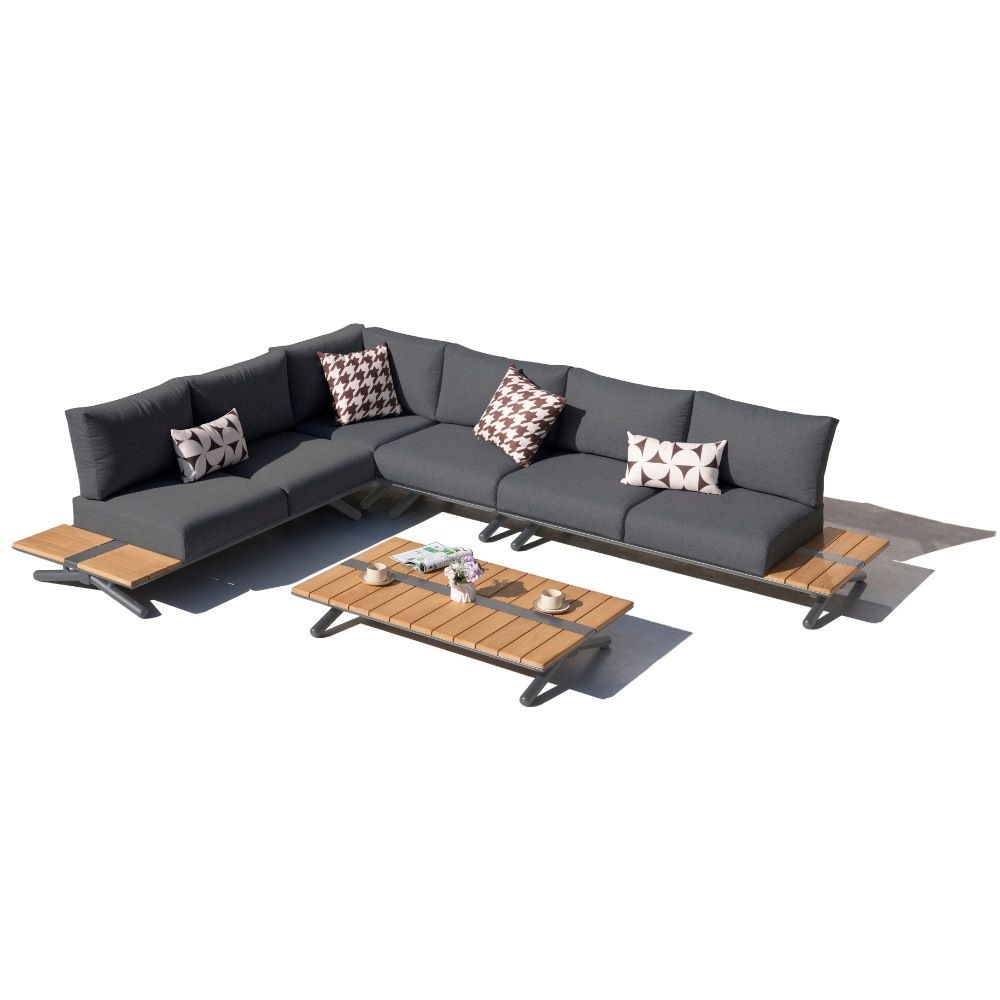Manchester hoek loungeset 5 personen | aluminium + teakhout | antraciet | 5-delig - 324x249cm