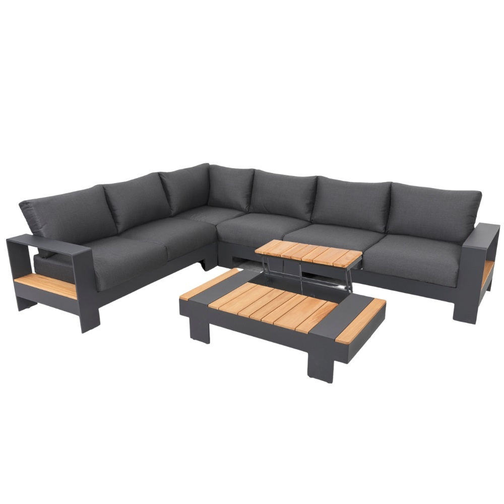 Reims hoek loungeset 6 personen | aluminium + teakhout | antraciet | 5-delig - 307x236cm