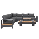 Reims hoek loungeset 6 personen | aluminium + teakhout | antraciet | 5-delig - 307x236cm