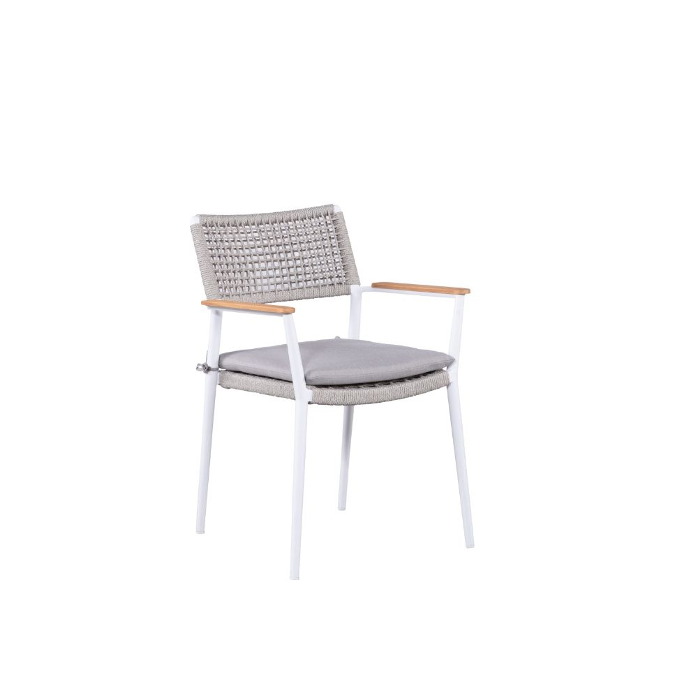 Sandro tuinstoel | aluminium + teakhout | wit | grijs kussen