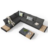 Verona hoek loungeset met all weather kussens 6 personen | aluminium + teakhout | antraciet | 4-delig - 345x275cm