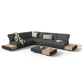Verona hoek loungeset met all weather kussens 6 personen | aluminium + teakhout | antraciet | 4-delig - 345x275cm