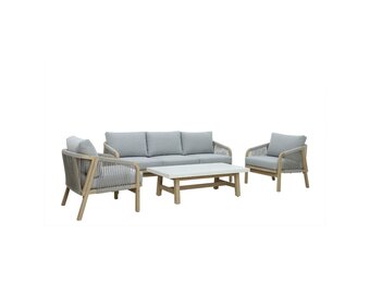 Alora stoel-bank loungeset 5 personen | hardhout + touw | Light Grey | 4-delig