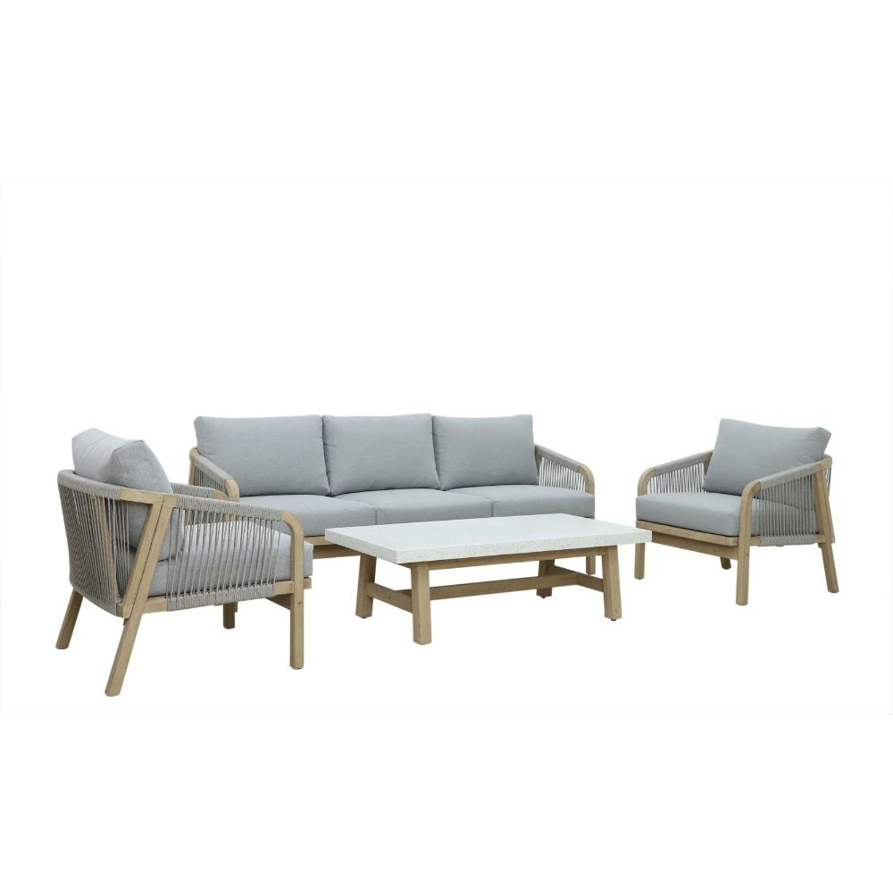 Alora stoel-bank loungeset 5 personen | hardhout + touw | Light Grey | 4-delig