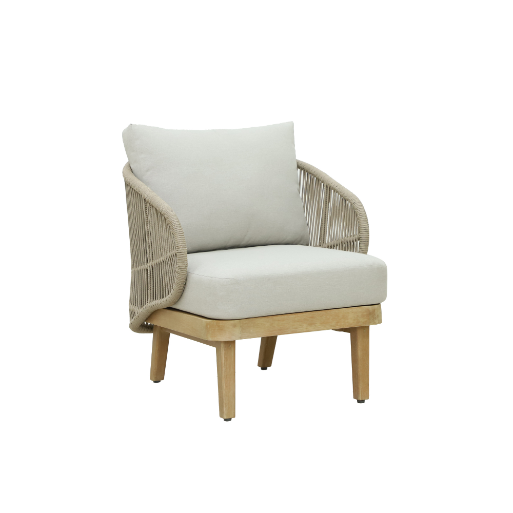 Matera loungestoel | eucalyptus + touw | zand