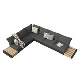 Verona hoek loungeset met all weather kussens 6 personen | aluminium + teakhout | antraciet | 4-delig - 345x275cm