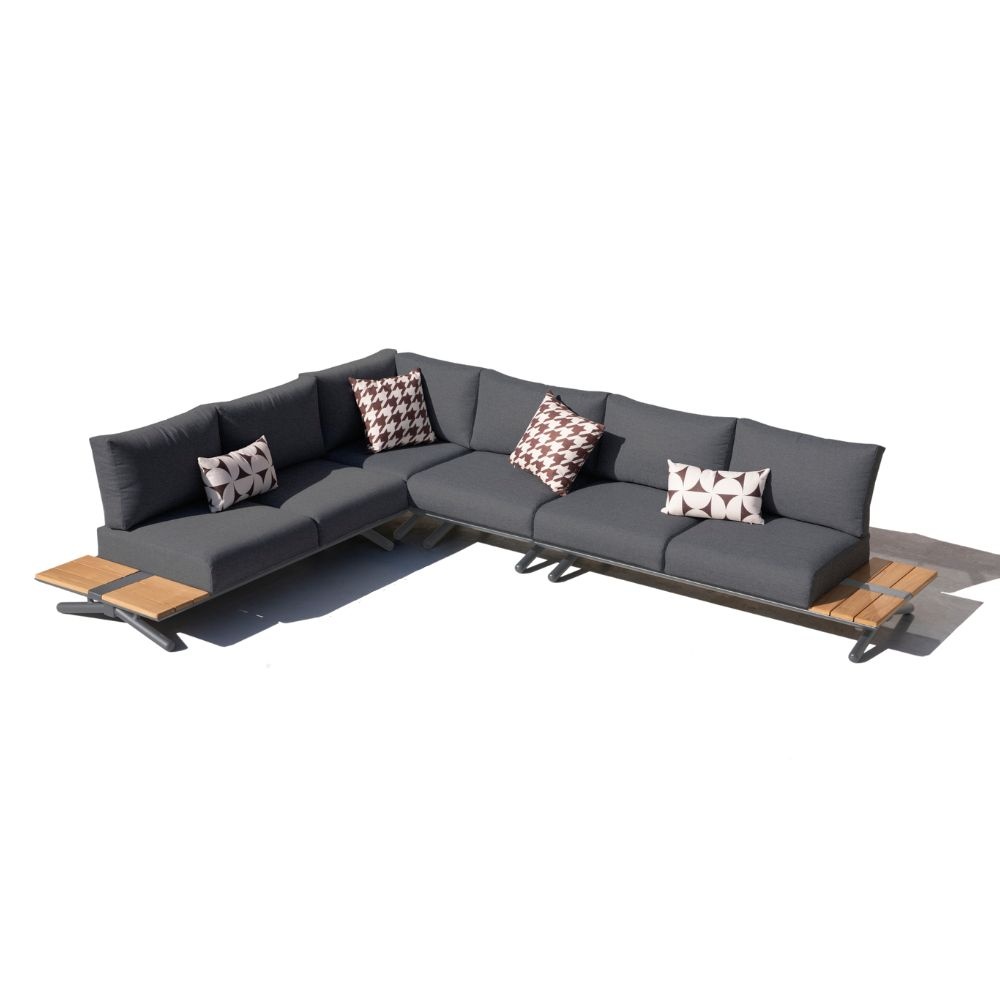 Manchester hoek loungeset 5 personen | aluminium + teakhout | antraciet | 5-delig - 324x249cm