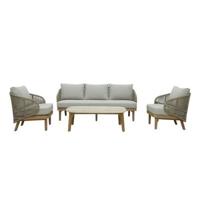 Matera stoel-bank loungeset 5 personen | eucalyptus + touw | zand/Light Teaklook | 4-delig