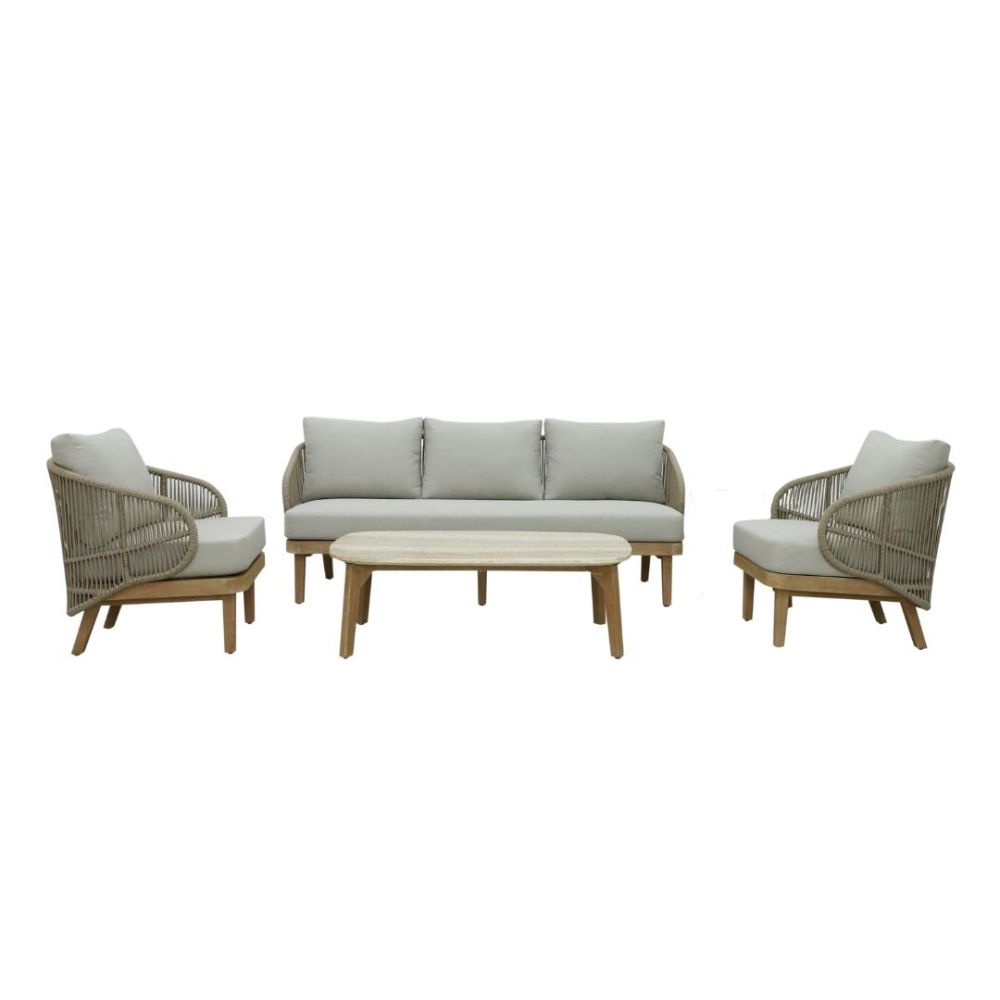 Matera stoel-bank loungeset 5 personen | eucalyptus + touw | zand/Light Teaklook | 4-delig afbeelding