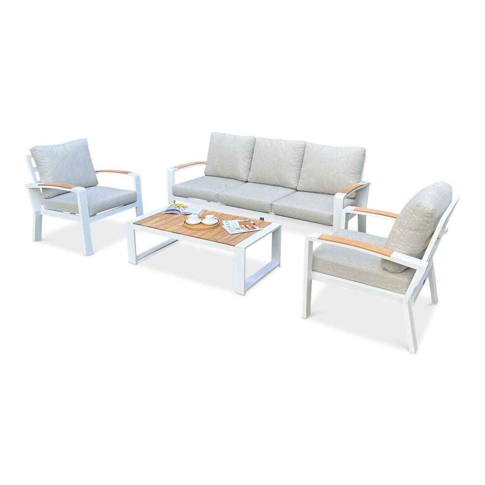 Seattle stoel-bank loungeset 4-delig | aluminium + polywood | zand