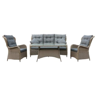 Glasgow stoel-bank loungeset 5 personen | wicker + aluminium | Ash Grey | 4-delig