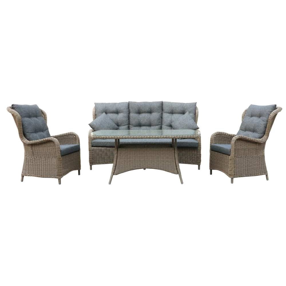 Glasgow stoel-bank loungeset 5 personen | wicker + aluminium | Ash Grey | 4-delig