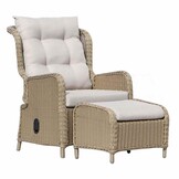 Glasgow loungestoel tuin met voetenbank | wicker + aluminium | Royal Sand