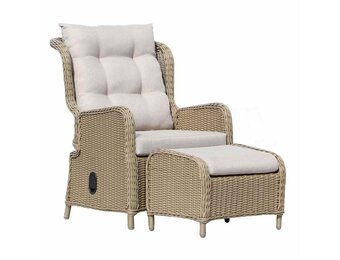 Glasgow loungestoel tuin met voetenbank | wicker + aluminium | Royal Sand