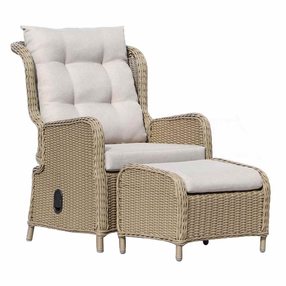 Glasgow loungestoel tuin met voetenbank | wicker + aluminium | Royal Sand