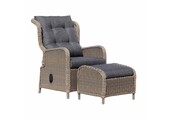 Glasgow loungestoel tuin met voetenbank | wicker + aluminium | Ash Grey