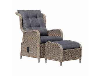 Glasgow loungestoel tuin met voetenbank | wicker + aluminium | Ash Grey