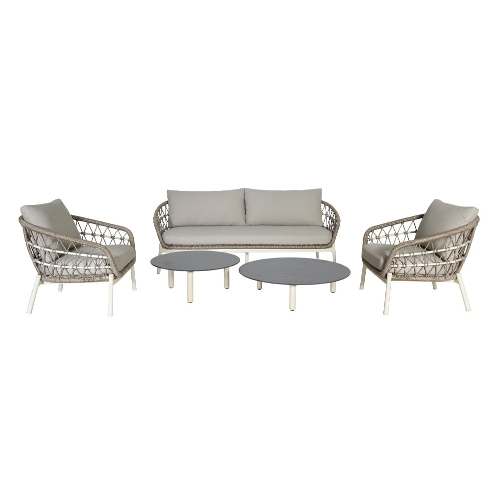 Dakota stoel-bank loungeset 5 personen | aluminium + touw | beige/wit | 5-delig