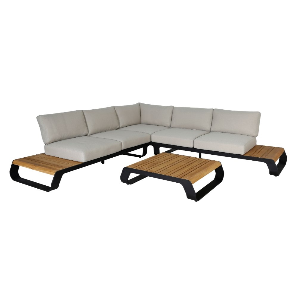 Palm Springs hoek loungeset 5 personen | aluminium + hardhout | taupe + Light Teaklook | 4-delig - 267x267cm afbeelding