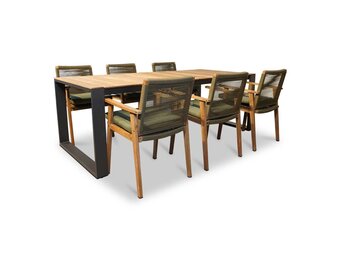 Atlanta/Bergen dining tuinset | 6 personen | teakhout + touw | 218cm